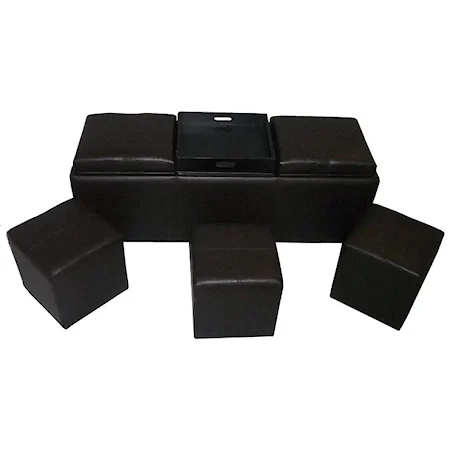 Seven Piece Ottoman Set with Serving Tray Table Top